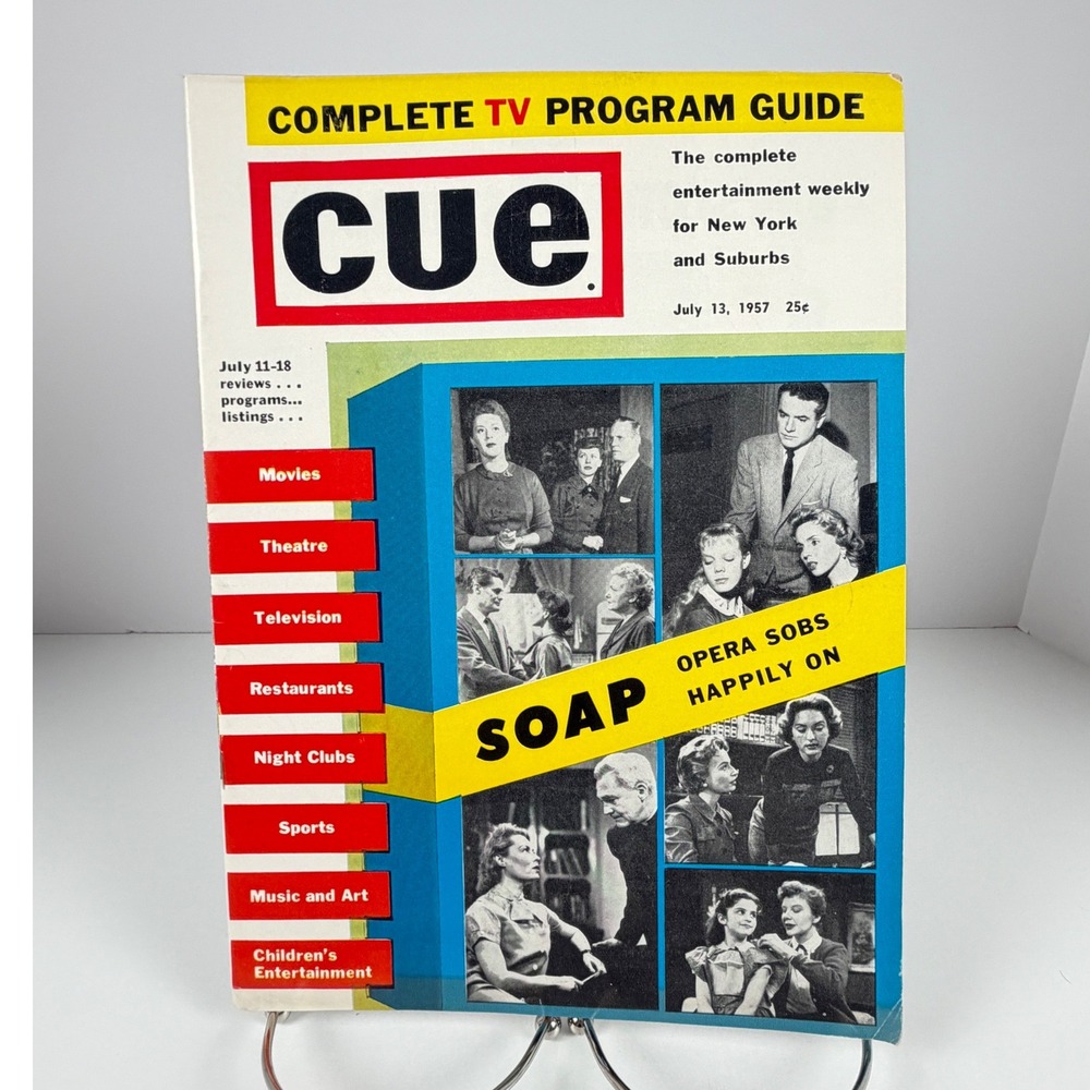 Vintage 1957 Cue Magazine Soap Opera TV Cover NYC Broadway TV Ads July 13